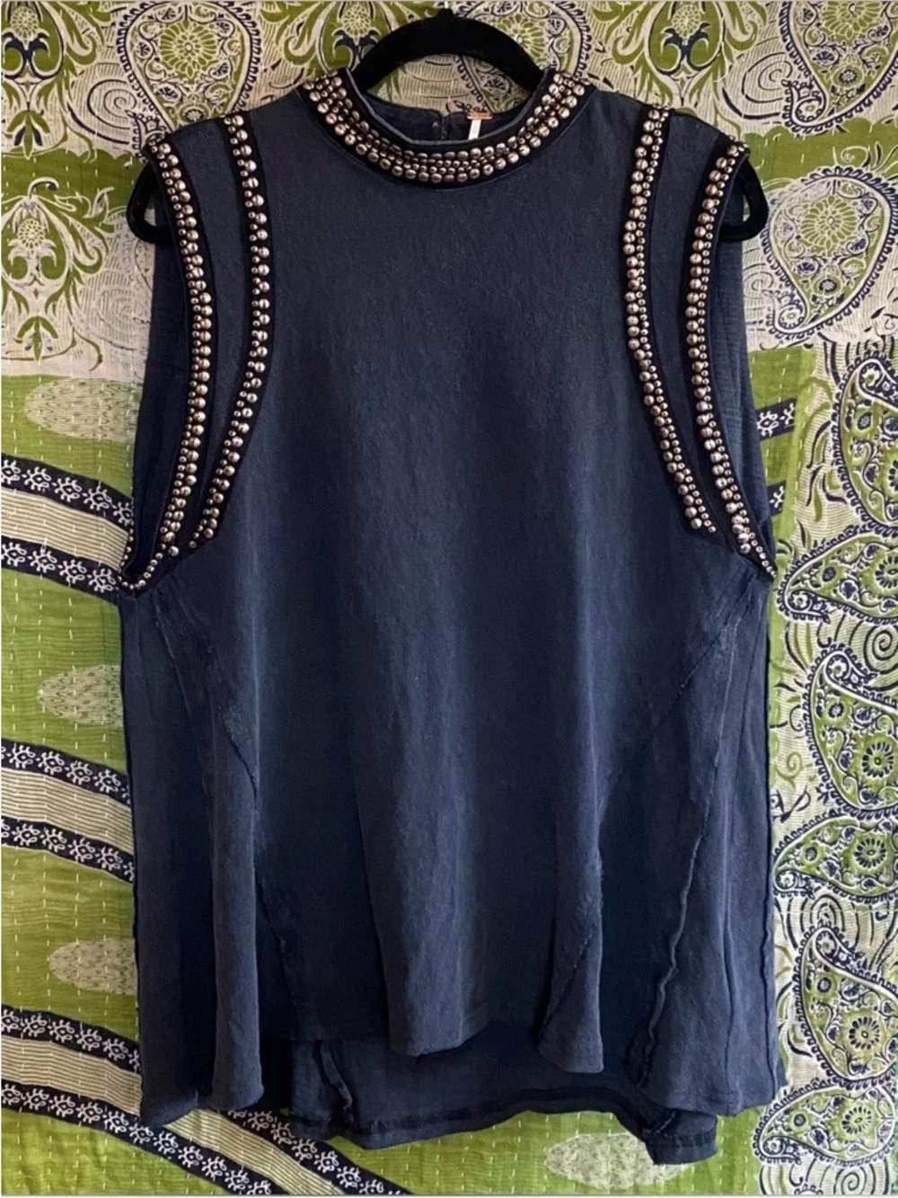 Free People Washed Black Ria Studded Sleeveless Top Size Large Best Seller